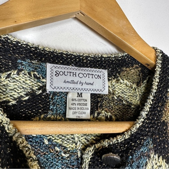 South Cotton Knitted by Hand Heavyweight Multicolored Cardigan M - Picture 4 of 7